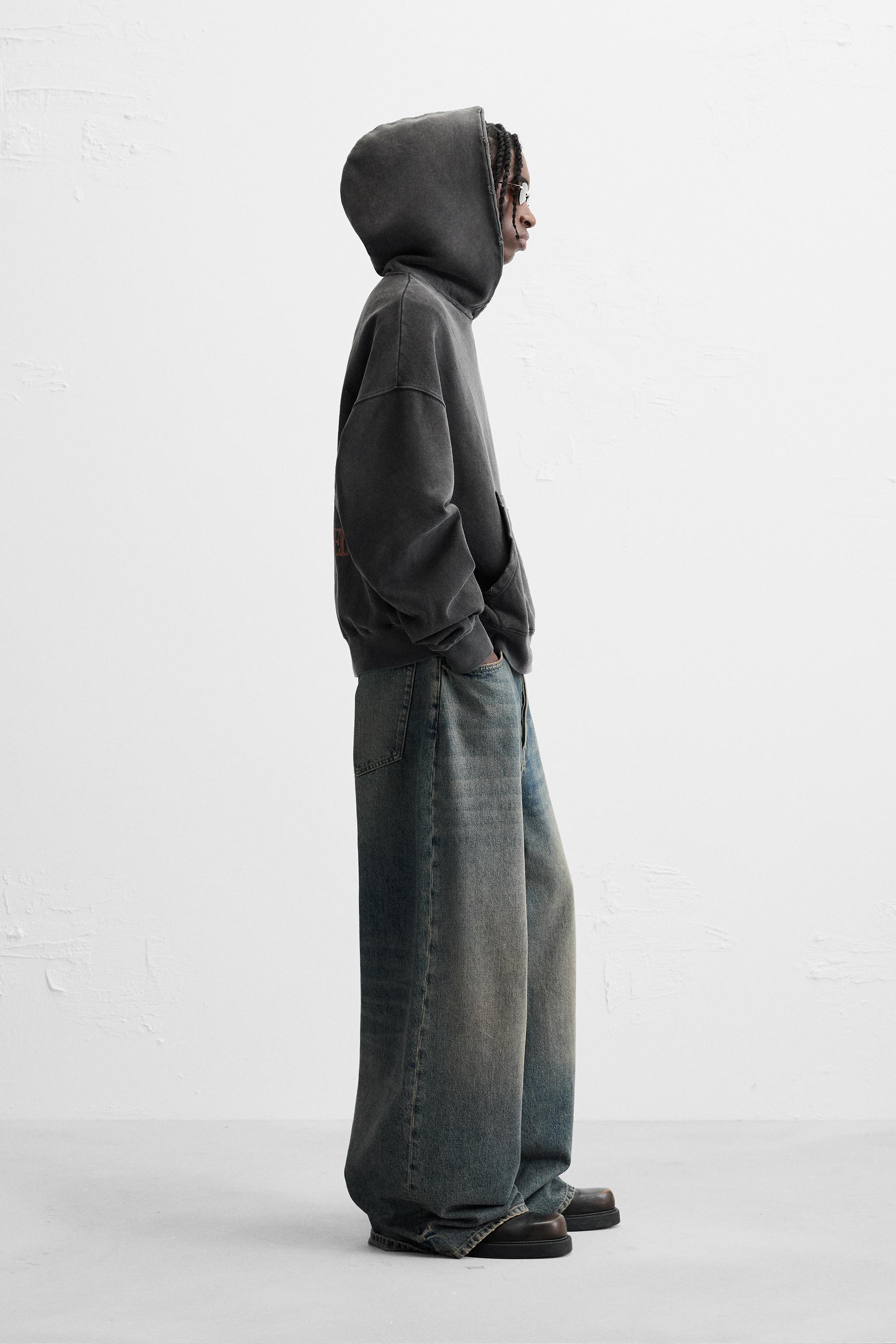 ウォッシュド加工ボックスフィットフーディ - ダークアンソラジット | ZARA Japan / 日本