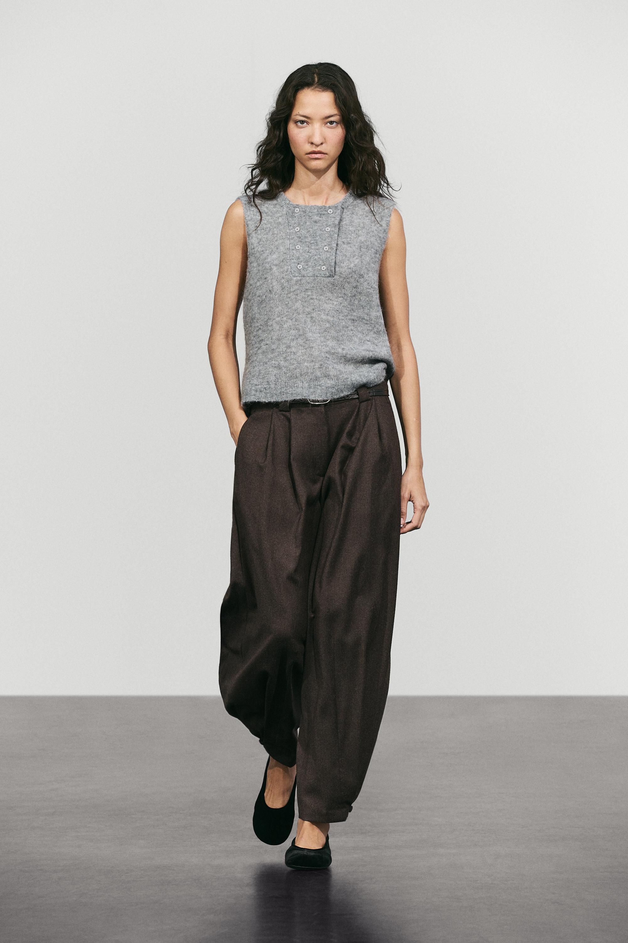 Wool blend button-detail knit top