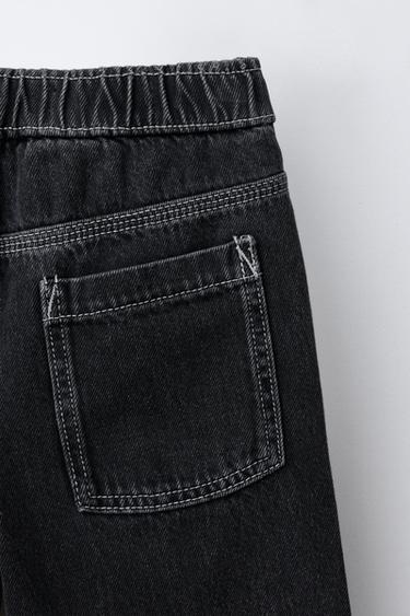 CONTRAST STITCH BALLOON JEANS - Black by Zara - Image 3