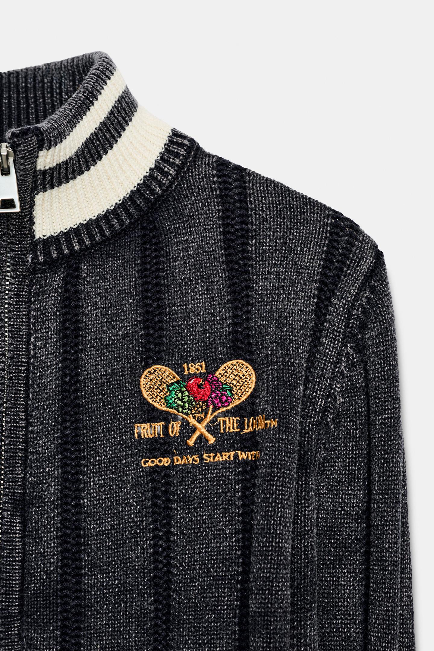 Женская куртка Zara Combined Jacquard Knit, цвет: Синий / Индиго — фото 3