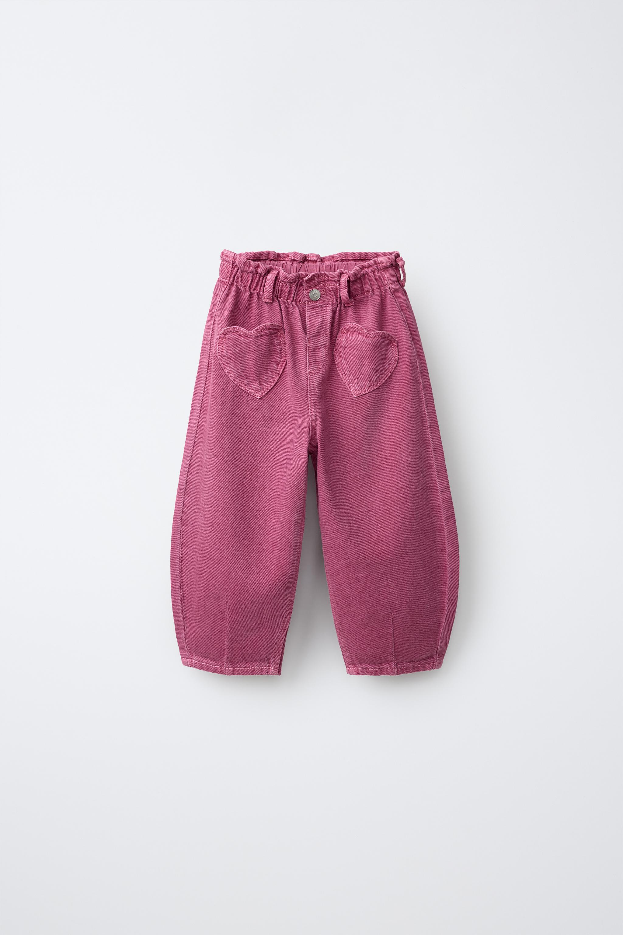 HEART POCKET TWILL BAGGY PANTS — Fuchsia
