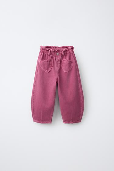 Zara HEART POCKET TWILL BAGGY PANTS - Fuchsia