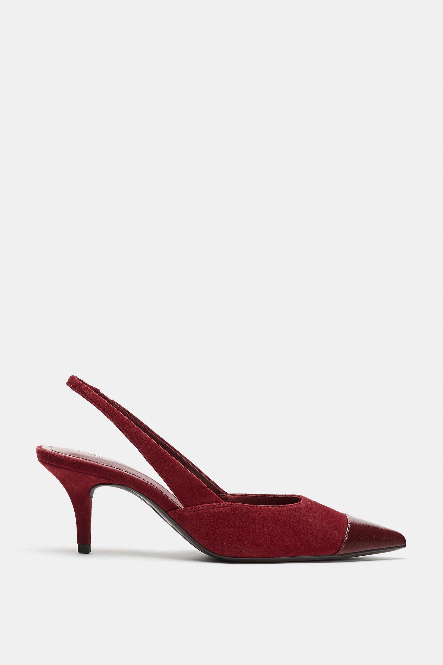 Женские туфли Zara Suede Slingback Heels, цвет: Бордовый красный — фото 1