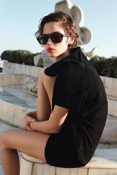 TOP PIEL ANTE 100% - Negro de Zara