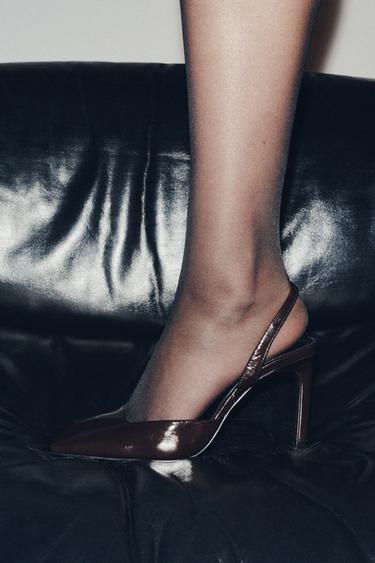 LEATHER SLINGBACK SHOES - Brown by Zara