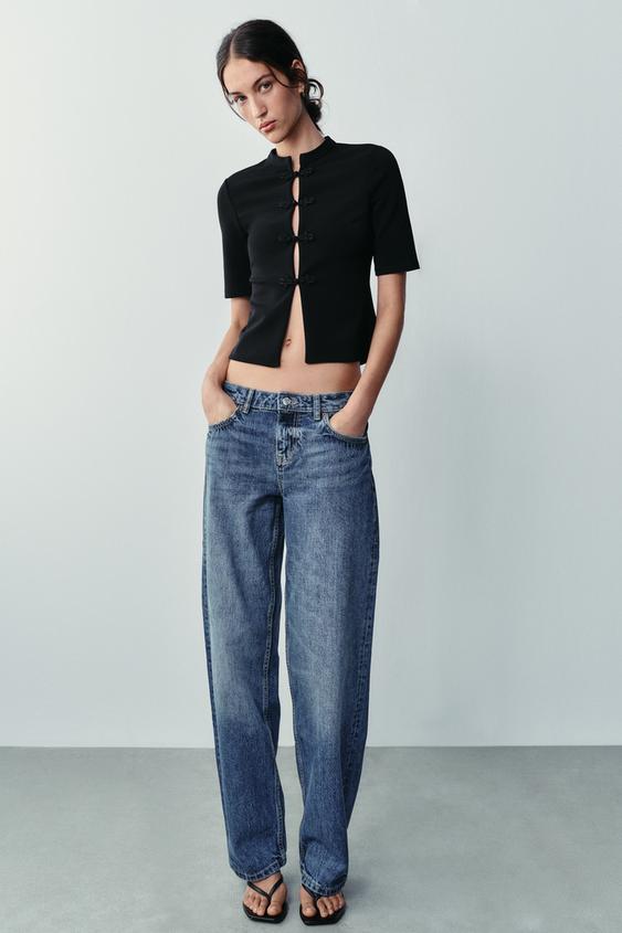 SHORT SLEEVE FROG FASTENING TOP - Black by Zara - Image 0