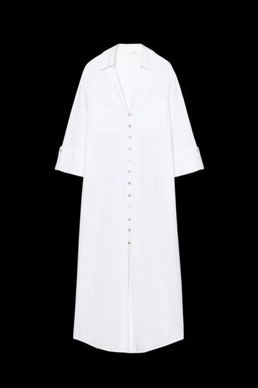 LINEN BLEND SHIRT DRESS - White by Zara