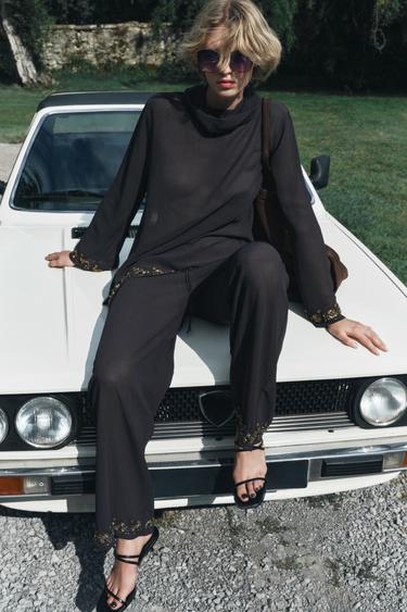 FLOWING BEADED TROUSERS ZW COLLECTION - Dark grey by Zara - Image 0