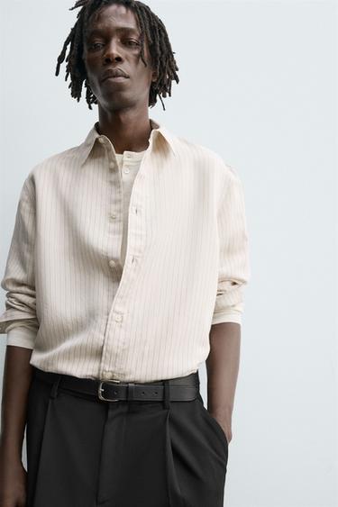 CHEMISE RELAXED FIT À RAYURES - Écru / Noir de Zara - Image 4