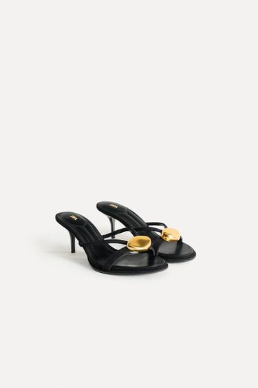 Zara METALLIC LEATHER DETAIL SANDAL 50TH ANNIVERSARY - Black