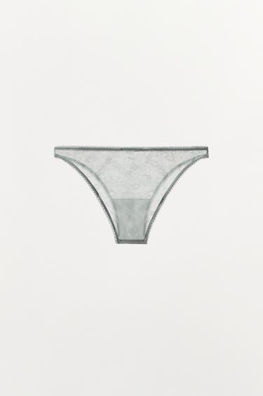 LACE TRIM MESH BRIEFS - Grey by Zara - Image 3