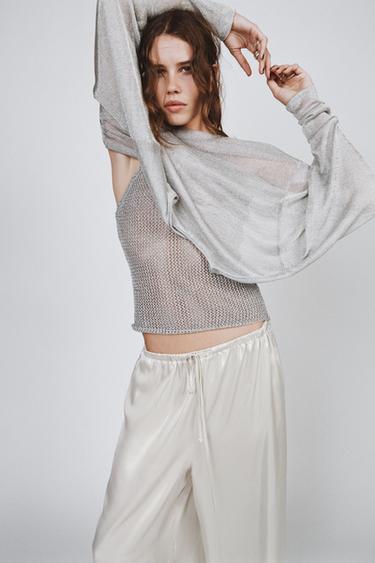 Zara METALLIC THREAD BATWING SLEEVE TOP - Silver