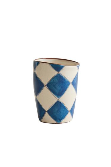BLUE DIAMOND CERAMIC TOOTHBRUSH HOLDER - أزرق / أبيض الخاص بـ Zara