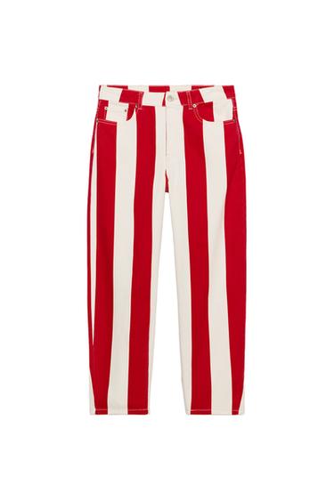 ZW COLLECTION TAPERED MID-WAIST STRIPED JEANS - Red Stripe by Zara