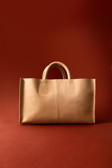 LEATHER MINI TOTE BAG - Light beige by Zara - Image 6