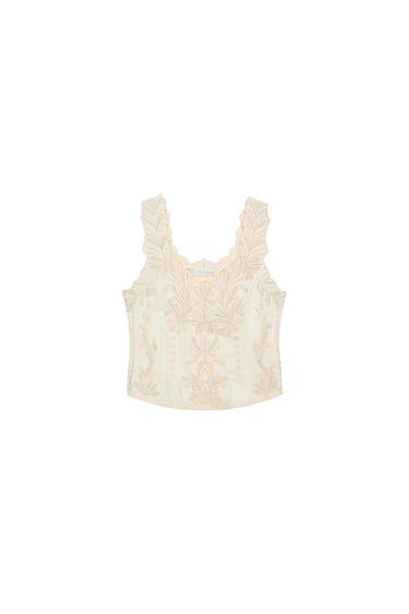 ZW COLLECTION EMBROIDERED TOP - Ecru / Beige by Zara
