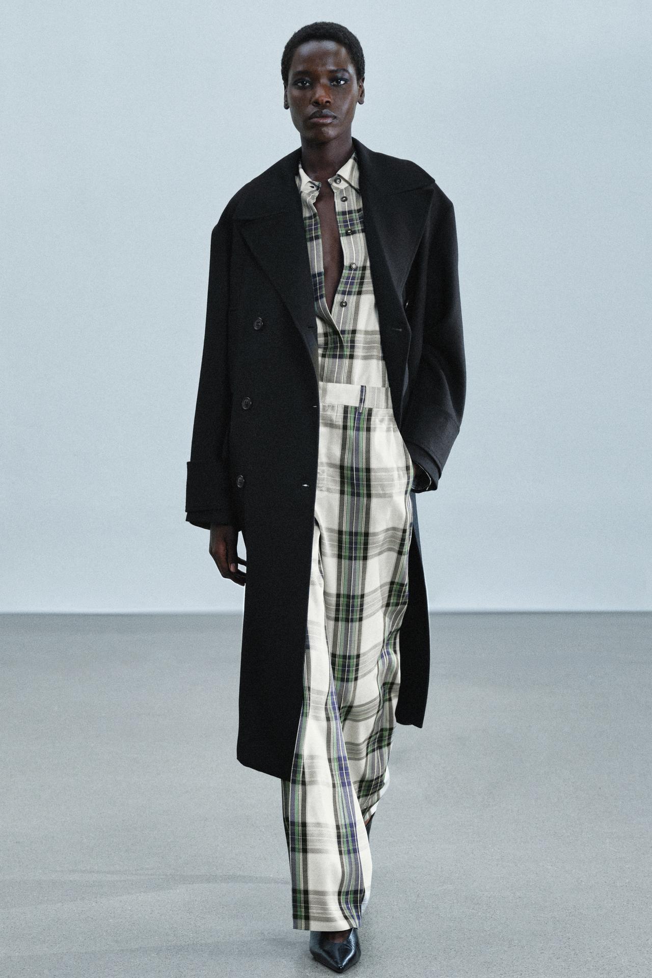 ZW COLLECTION PLAID FLOWY PANTS — Ecru