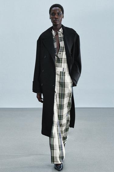 ZW COLLECTION PLAID FLOWY PANTS — Ecru 2