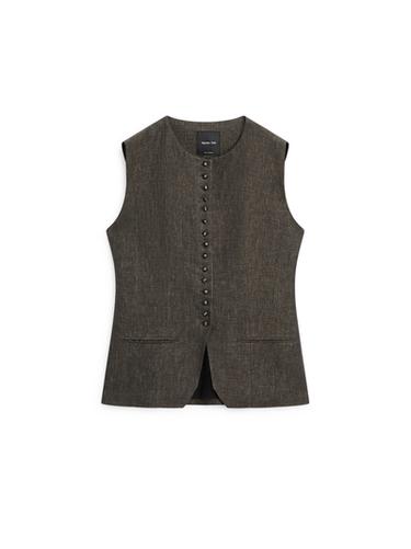 Chaleco detalle botones 100% lino - Chocolate de Zara