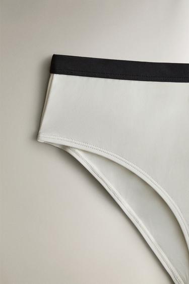 HIGH-WAIST BEACH BIKINI BOTTOMS WITH CONTRAST STRIPE - Ecru by Zara - Image 1