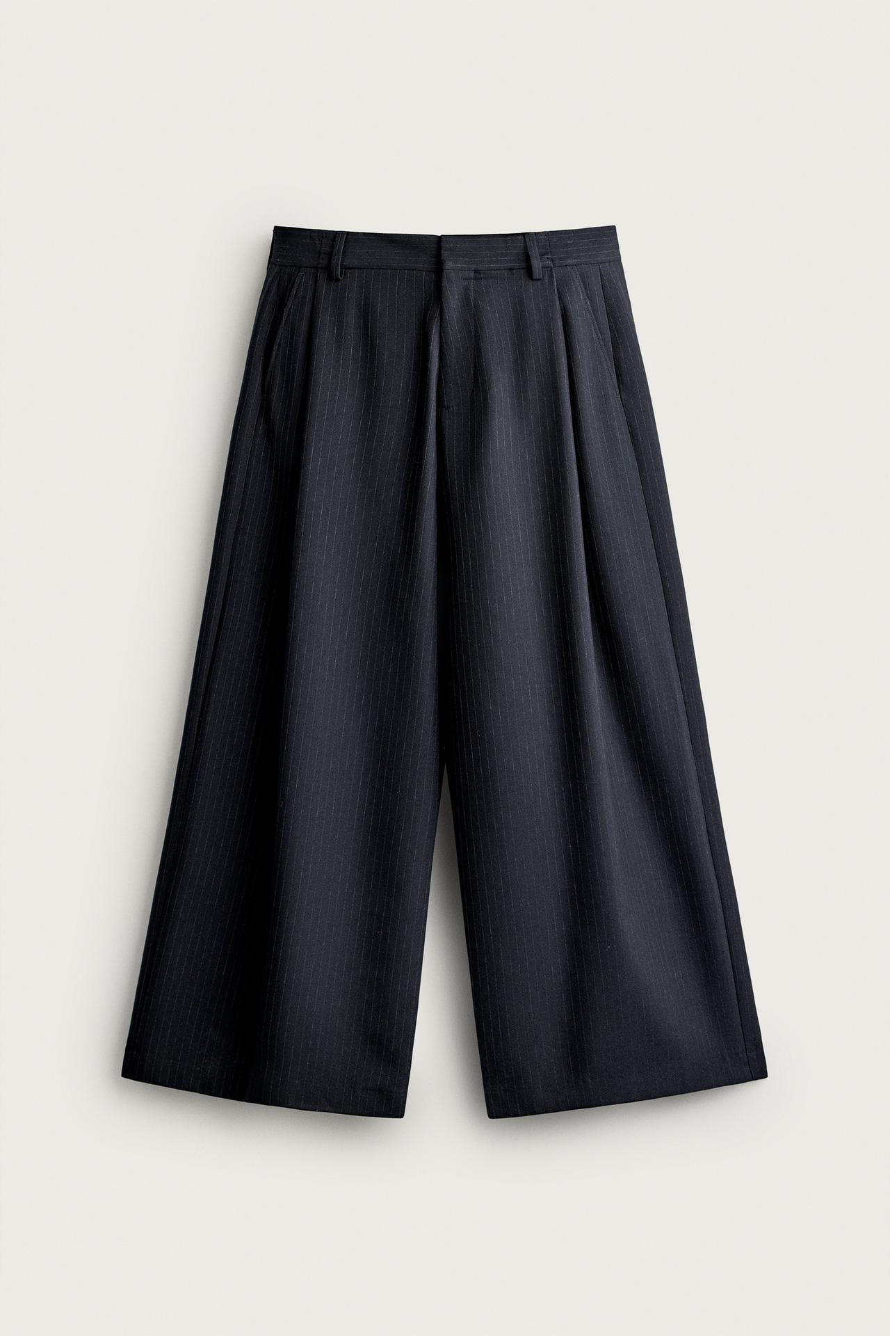 WIDE-FIT PLEATED PANTS — Striped