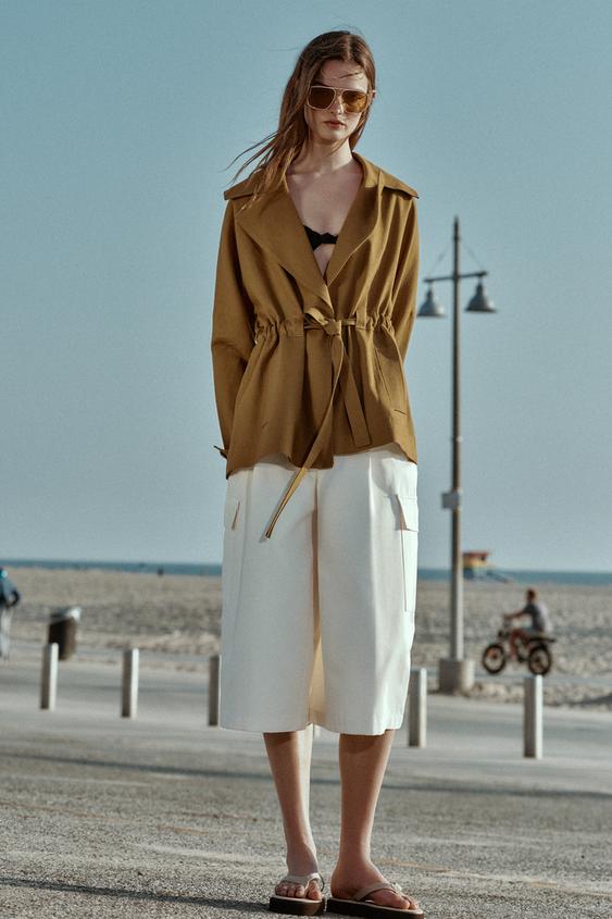 CHAQUETA TRENCH CON LINO CINTURÓN - Aceite de Zara - Imagen 0