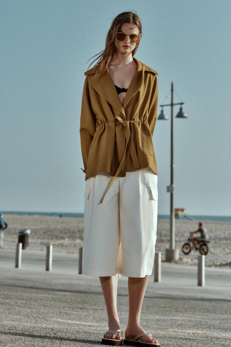 Keten Kemerli Trençkot Ceket