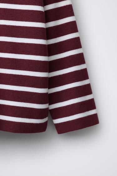 T-SHIRT EN MAILLE À RAYURES - bordeaux/écru de Zara - Image 3