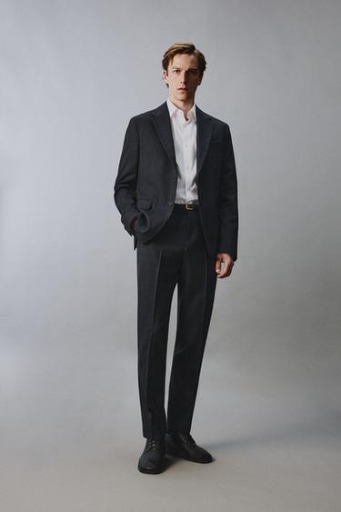 100% WOOL CHECK SUIT TROUSERS - Navy blue by Zara