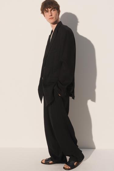 LINEN/LYOCELL PLEATED SUIT TROUSERS - Black by Zara