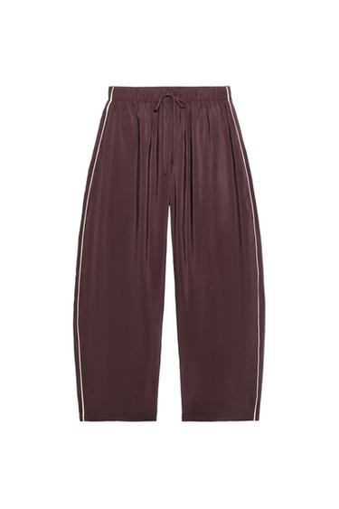 PANTALÓN FLUIDO CINTURA ELÁSTICA - Berenjena de Zara