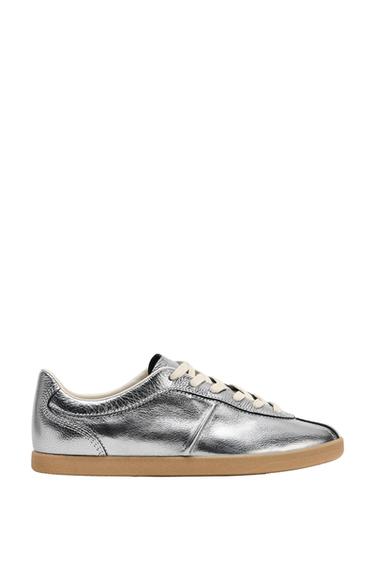 METALLIC LEATHER TRAINERS - Silver by Zara