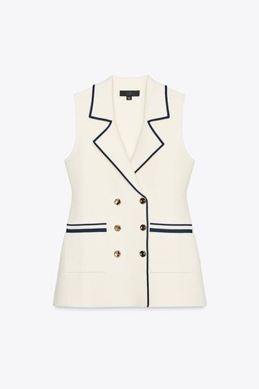 トリム ニットベストエクリュ/ブルーZaraのトリム ニットベスト - エクリュ/ブルー