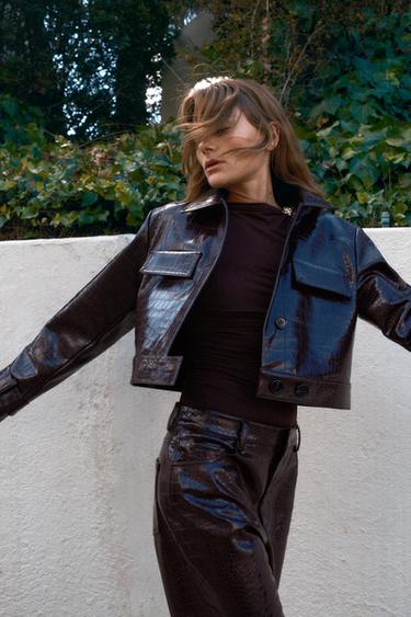 SHORT ANIMAL EMBOSSED FAUX LEATHER JACKET - Brown by Zara