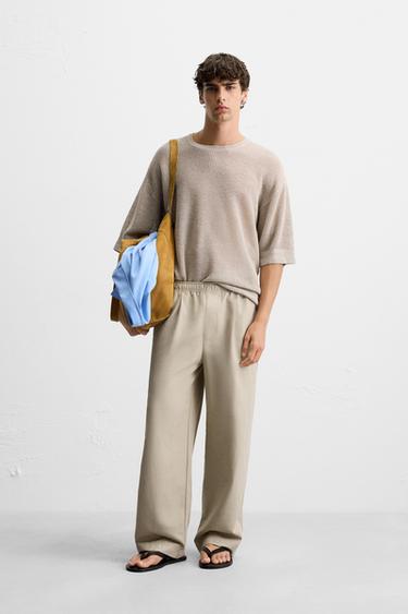 Zara 100% 亞麻針織 T 恤 - 淺米色