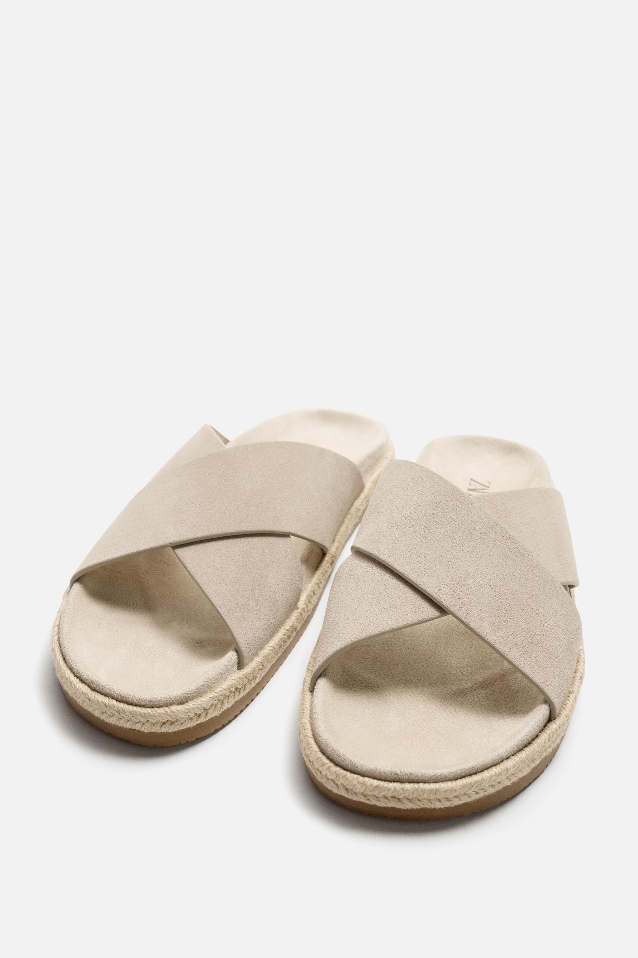 ★ドイツ発*ZARA*新作*本革クロスストラップサンダル/BLUE★ 新品ZARAザラデニムフラットスライダーサンダル3723 524