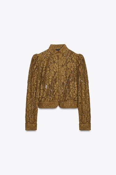 ZW COLLECTION LACE JACKET WITH PUFF SLEEVES - Green by Zara