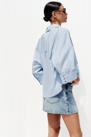 CHEMISE EN POPELINE À MANCHES LARGES - Bleu clair de Zara - Image 3