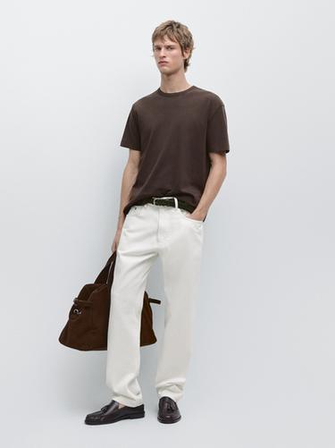 Zara 100% cotton short-sleeve T-shirt - Chocolate