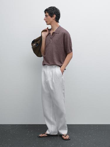 Polo en maille 100 % lin - Rouge vif de Zara - Image 0