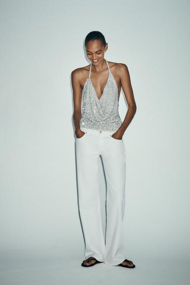 GATHERED SEQUIN TOP - Silver by Zara
