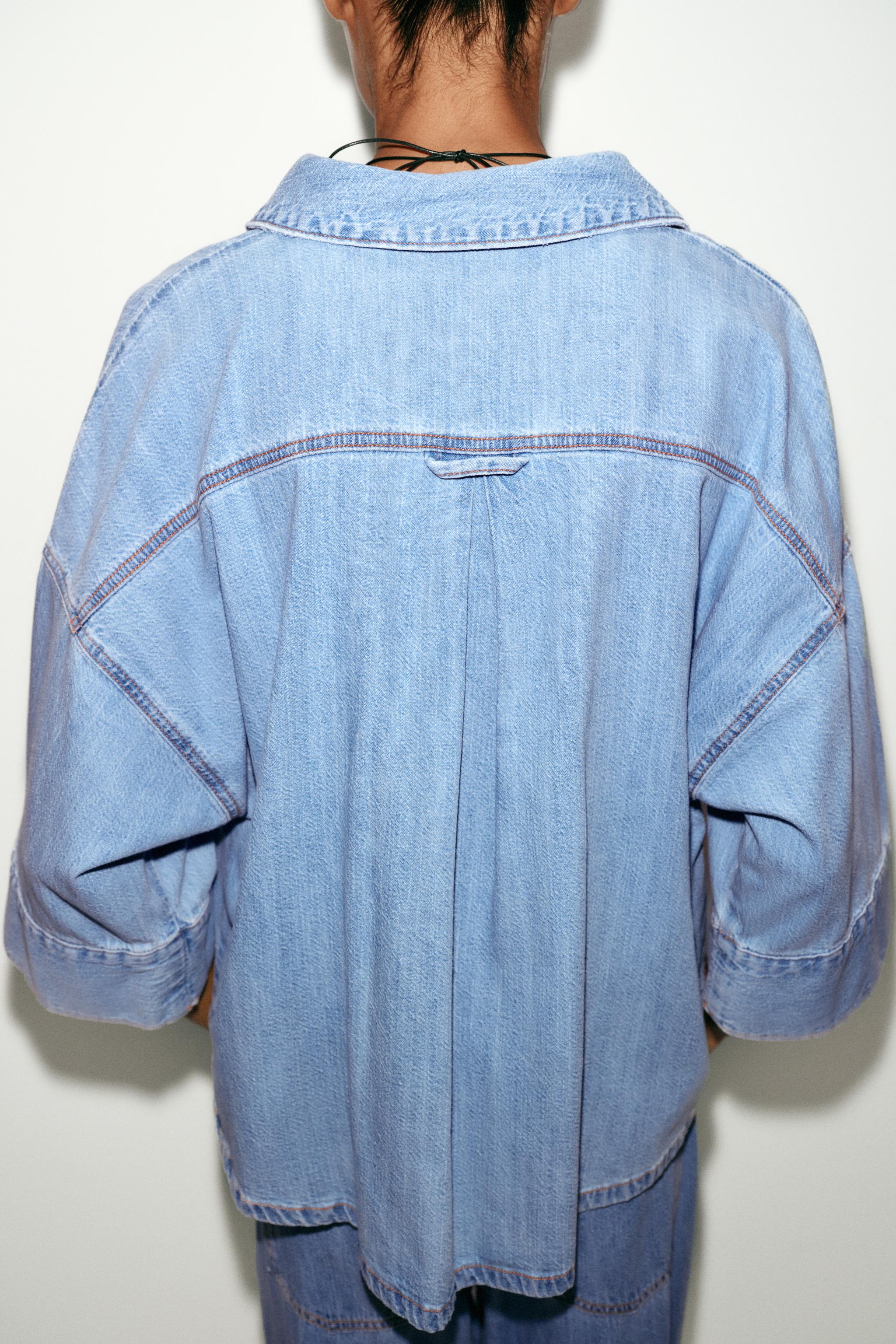 Z1975 GENİŞ KOLLU DENIM GÖMLEK - Görsel 6
