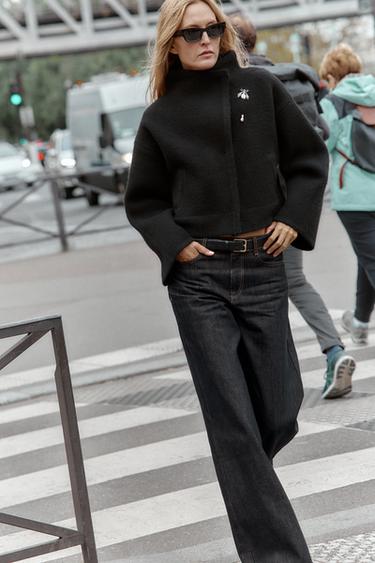 DOUBLE-BREASTED KNIT BOMBER JACKET - Black by Zara
