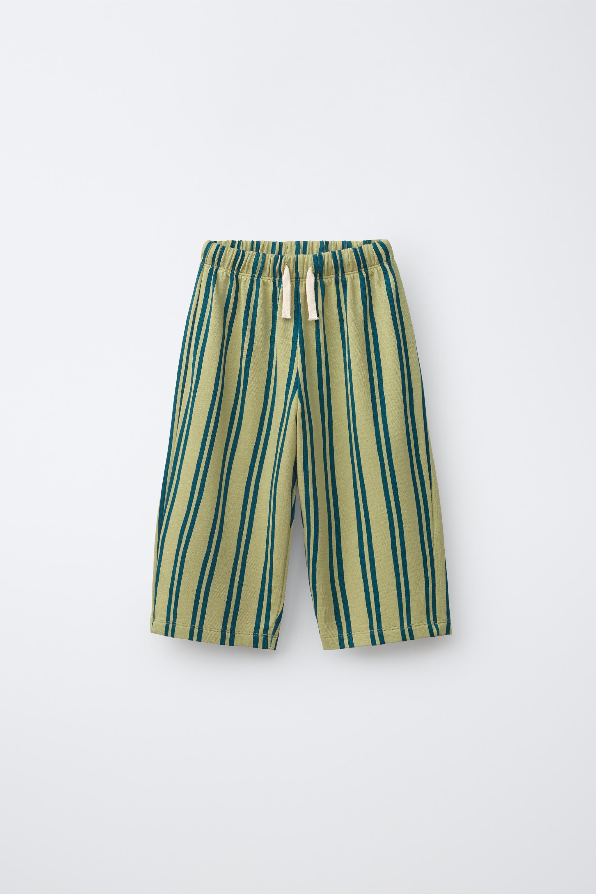 WIDE-LEG STRIPED PLUSH TROUSERS — Green