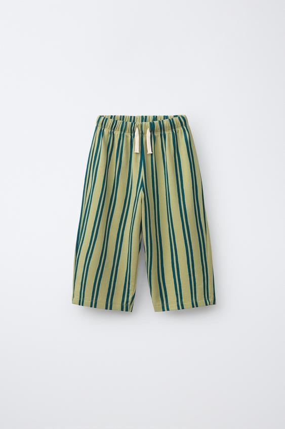 PANTALON WIDE LEG EN MOLLETON À RAYURES - Vert de Zara - Image 0