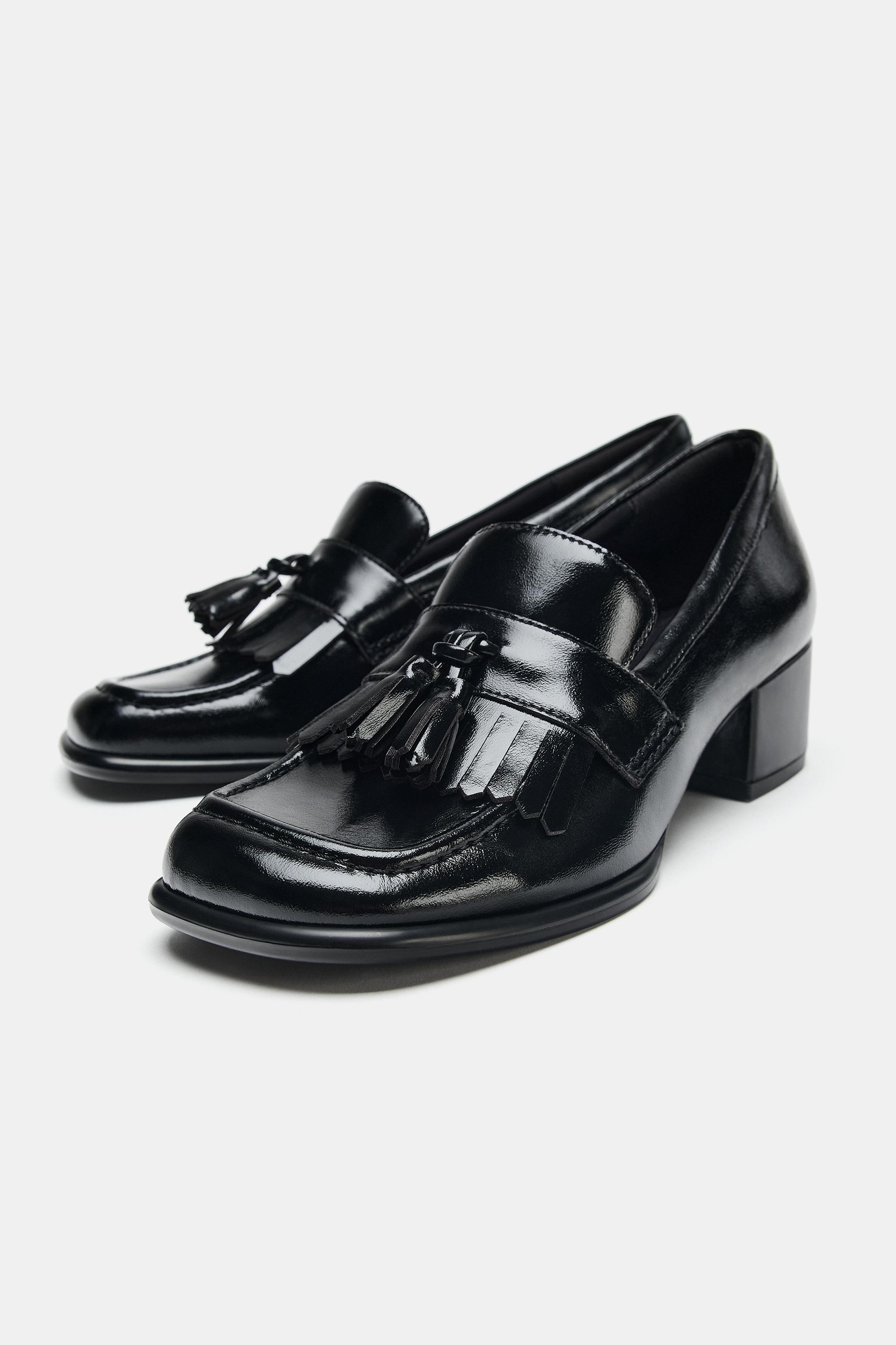 フリンジ付きブロックヒールローファー - ブラック | ZARA Japan / 日本