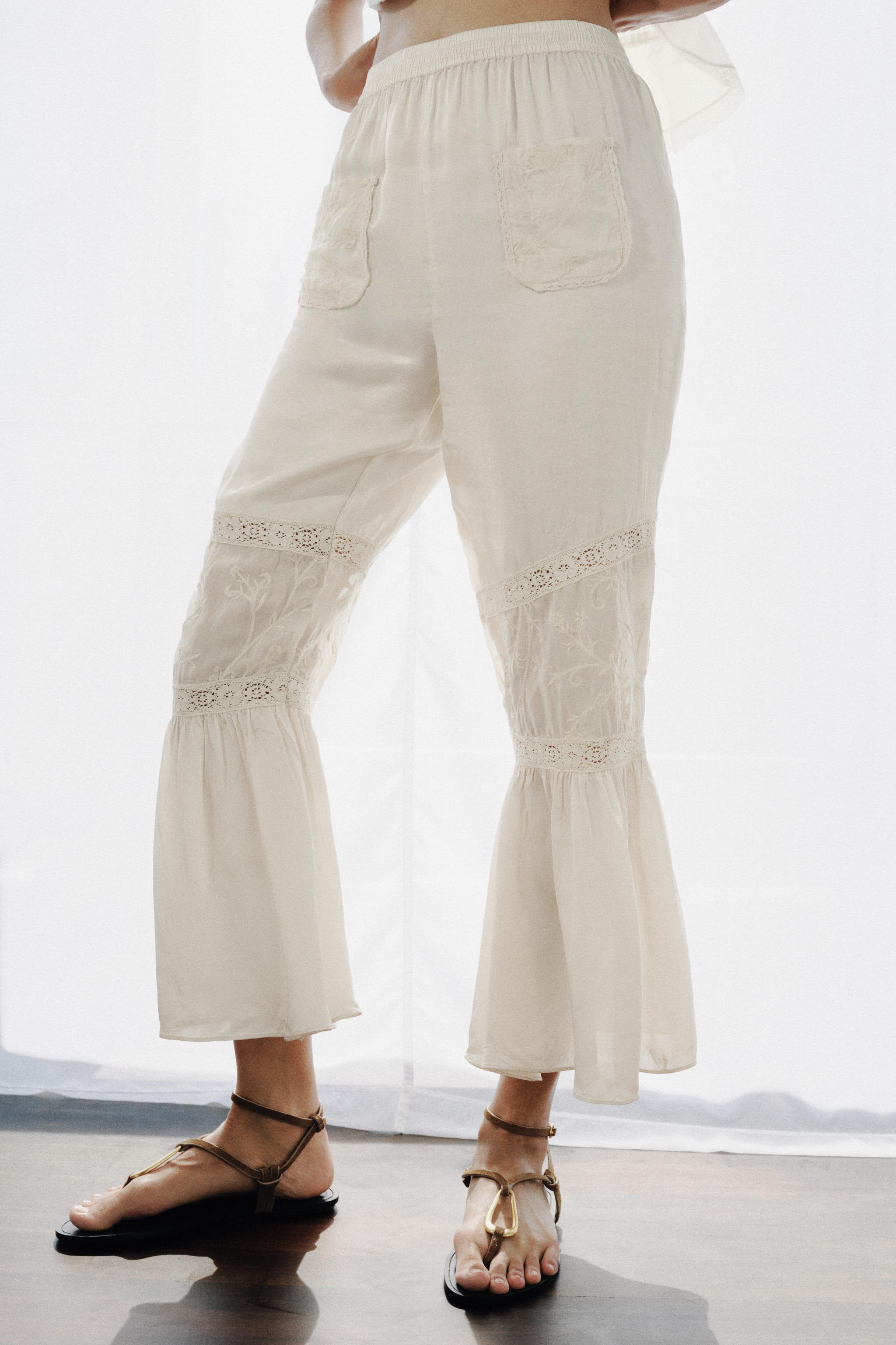 Женские брюки Zara COMBINATION LACE FLORAL EMBROIDERED PANTS