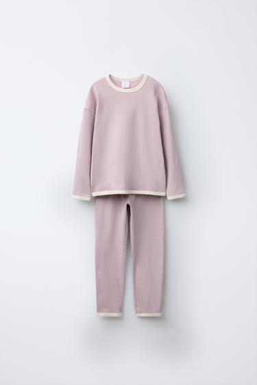 Zara AGES 6-14 / PLAIN RIBBED PAJAMAS - Dusty pink