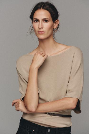 TOP EN MAILLE À CEINTURE - Sable de Zara