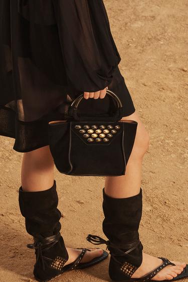 LIMITED EDITION SPLIT SUEDE STUDDED MINI CITY BAG - Black by Zara